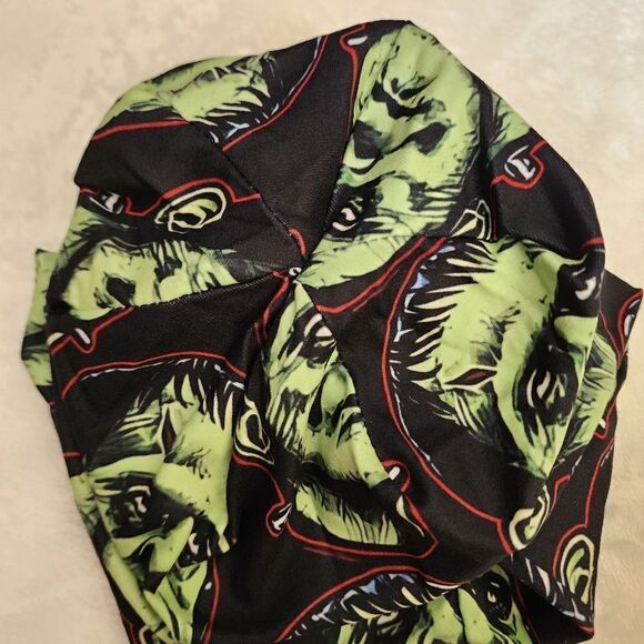 Black Knit Slouch Beanie with Green Frankenstein On It - Picture 3 of 5